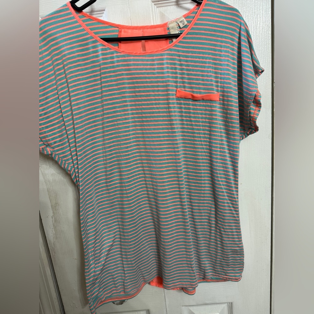 Unk Striped Short Sleeve Tee - Coral and Gray